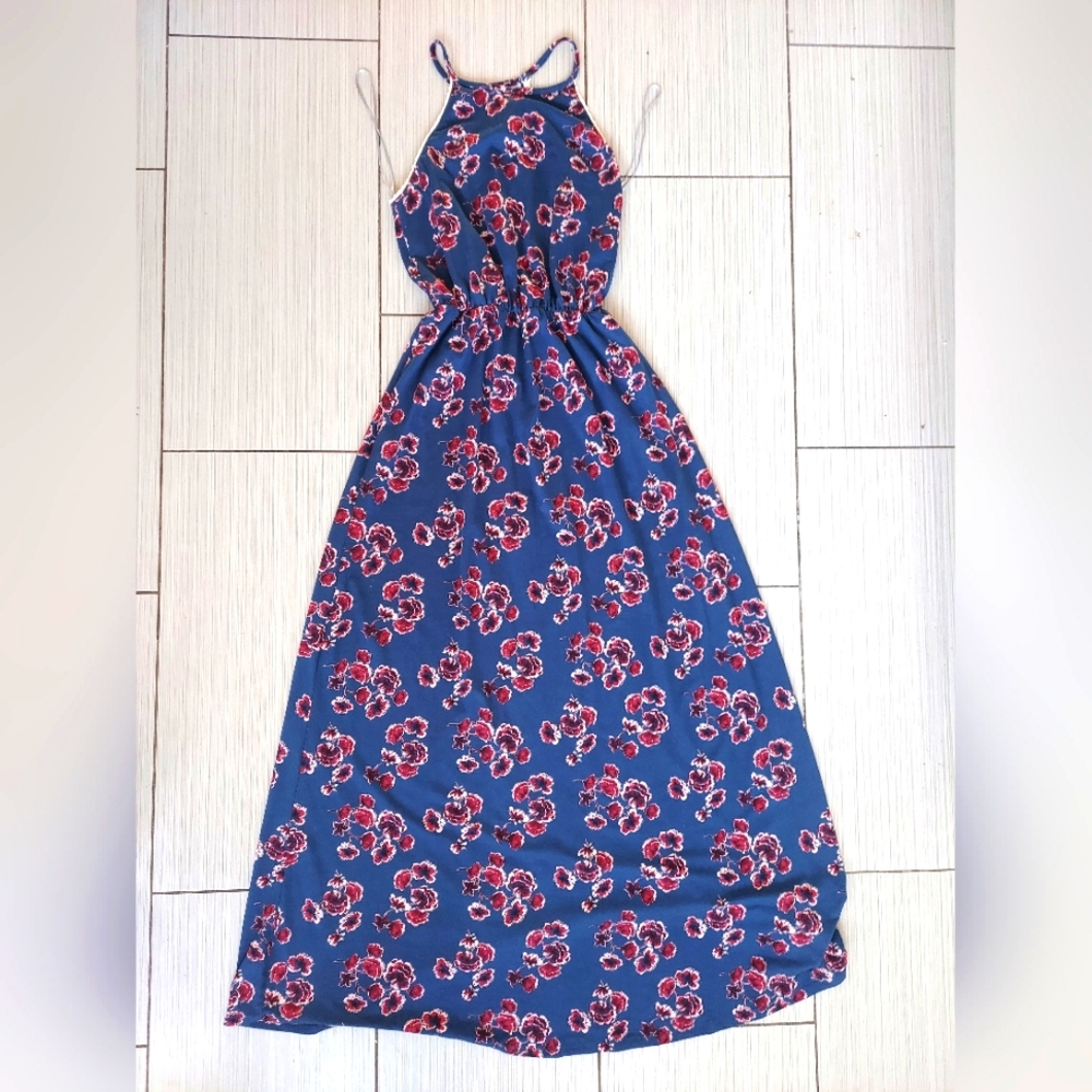 French Grey Floral Maxi Dress Size Small